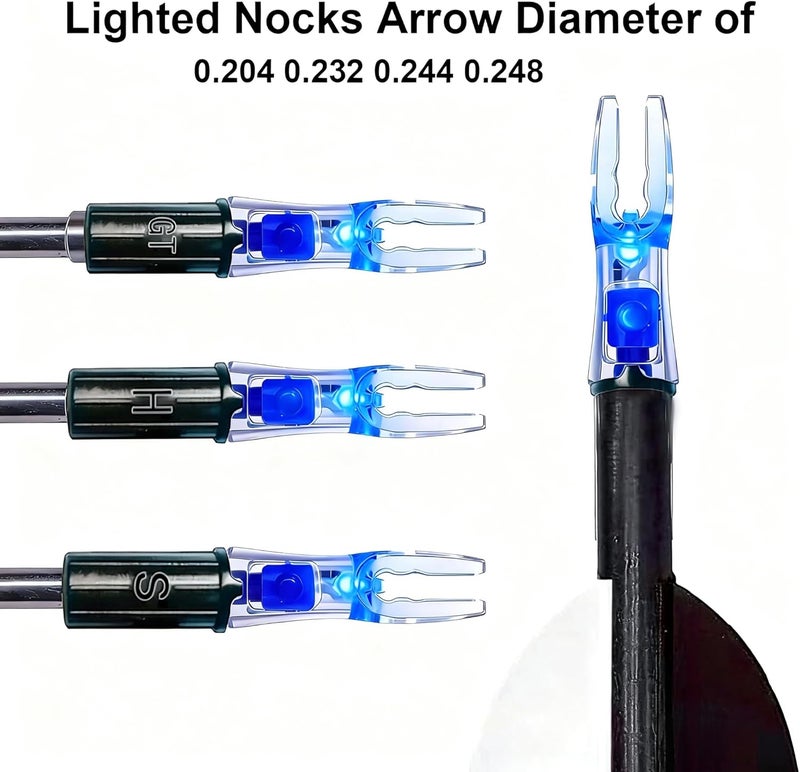 LightingU NoxDyn 12pcs X Lighted Nocks for Arrows with .205'' .232'' .244'' .248'' Inside Diameter with H, S, GT Bushings, High-Visibility Light Up Nocks with ON/Off Switch for Archery - Image 3